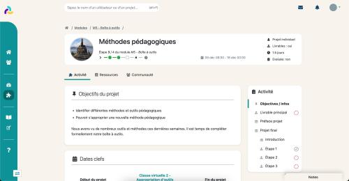 Vue de la page d'un projet sur Rbean LMS