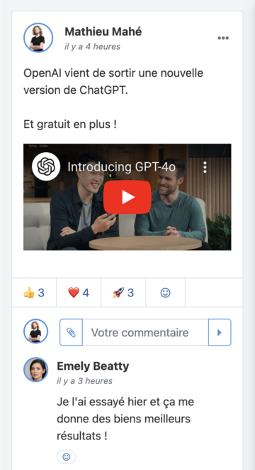 Vue du flux d'activité Soba LMS