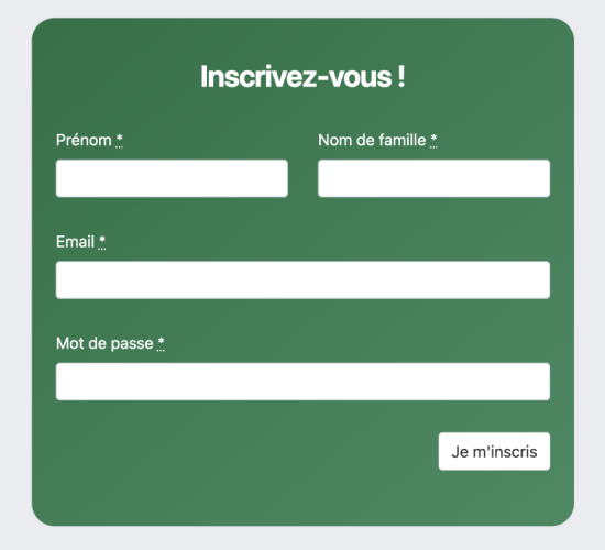 Vue de Soba LMS : Formulaire d'inscription automatique